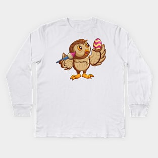 Comic owl painting easter eggs Kids Long Sleeve T-Shirt